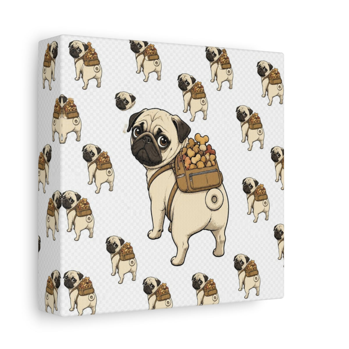 Side Mockup 2. Funny Pug With Backpack shown as canvas print
