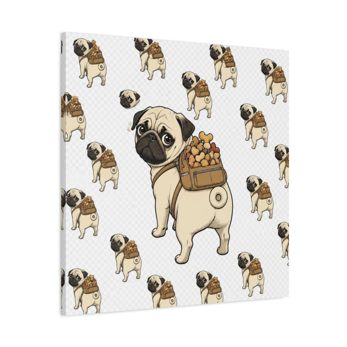 Side Mockup 3. Funny Pug With Backpack shown as canvas print