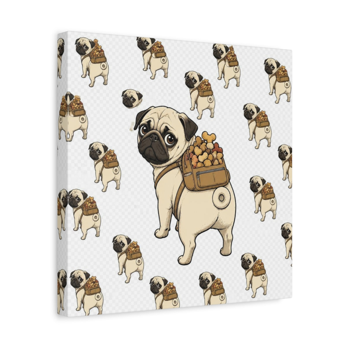 Side Mockup 7. Funny Pug With Backpack shown as canvas print