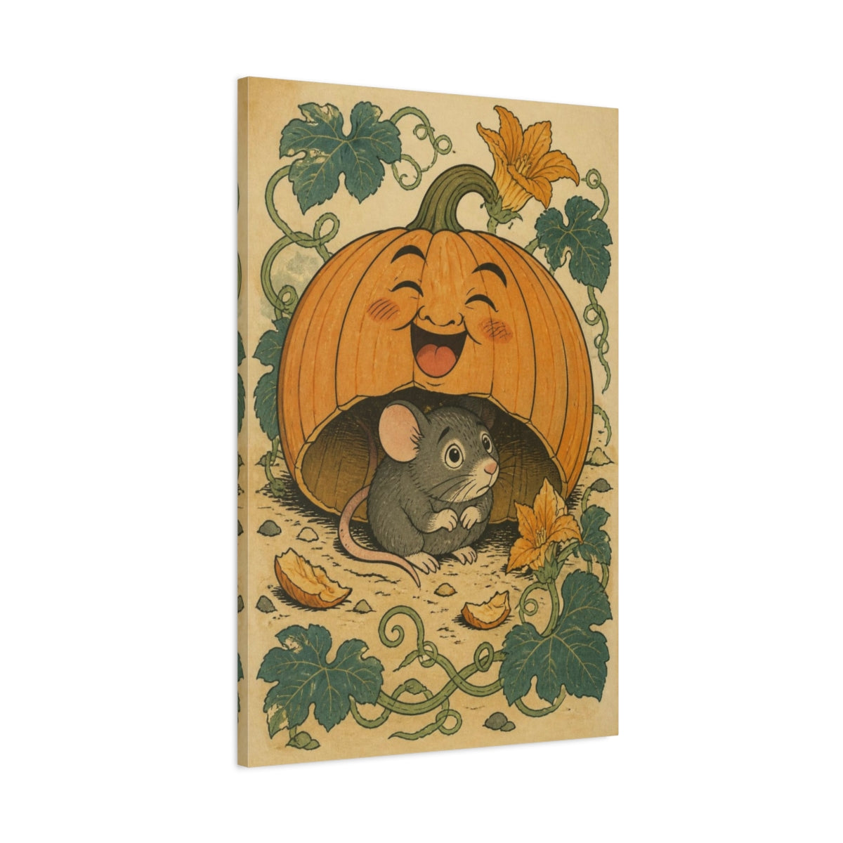 Main Mockup. Funny Pumpkin Mouse shown as canvas print