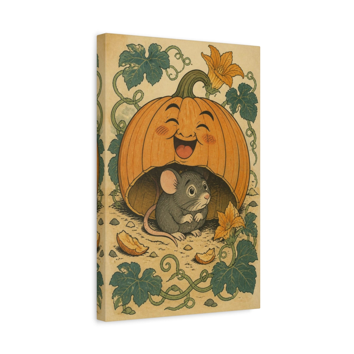 Side Mockup 4. Funny Pumpkin Mouse shown as canvas print