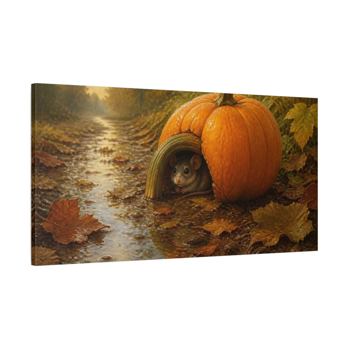 Main Mockup. Funny Pumpkin Shelter shown as canvas print