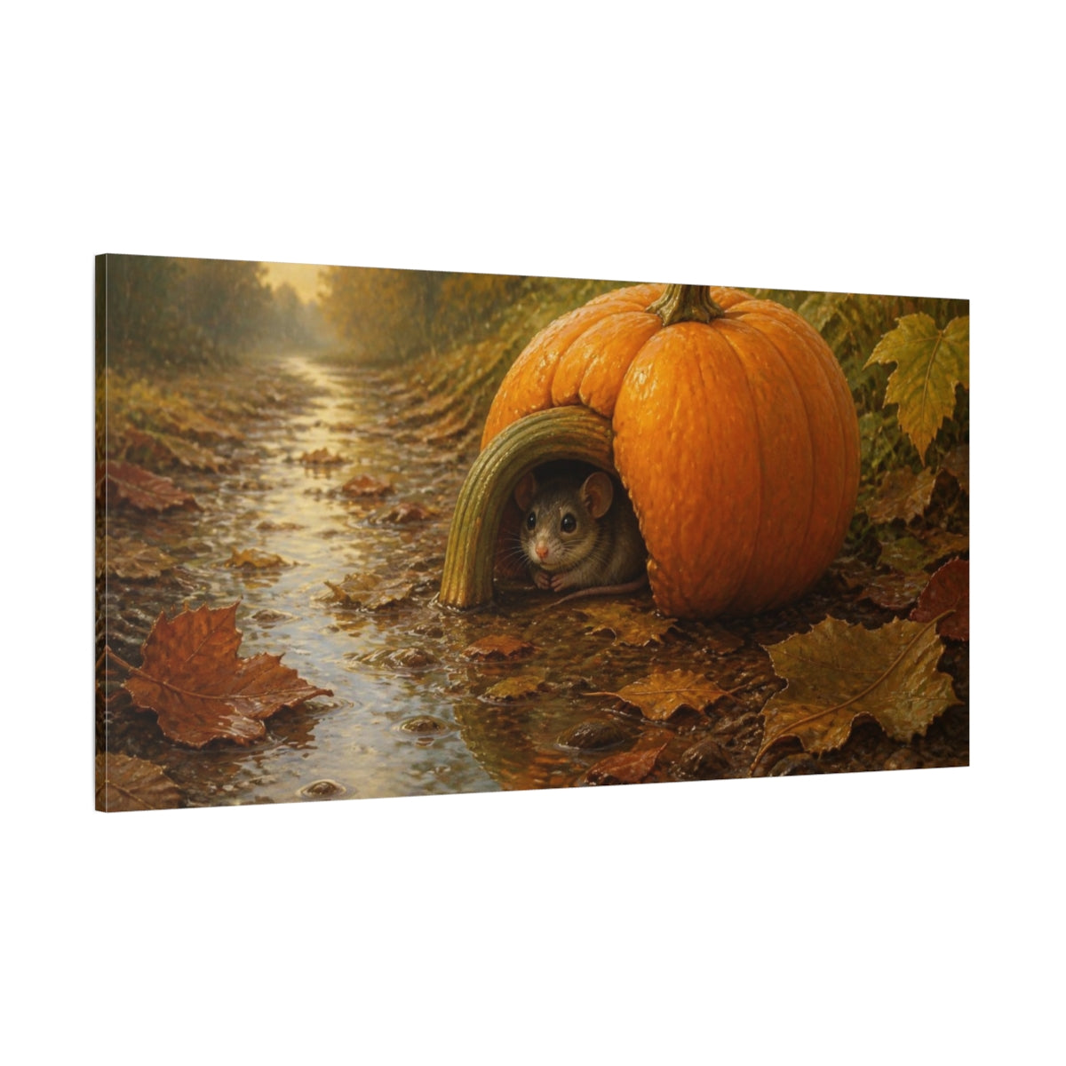 Side Mockup 2. Funny Pumpkin Shelter shown as canvas print