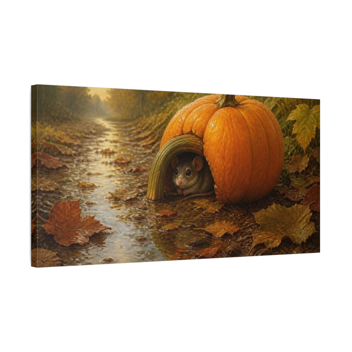 Side Mockup 1. Funny Pumpkin Shelter shown as canvas print