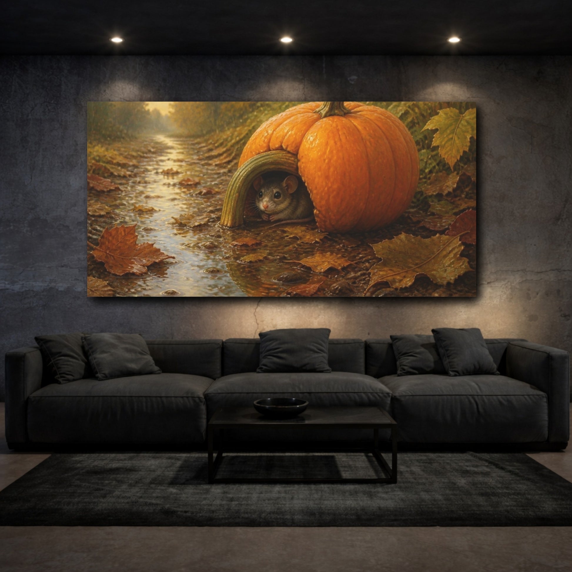 Mockup 3. Funny Pumpkin Shelter shown as canvas print