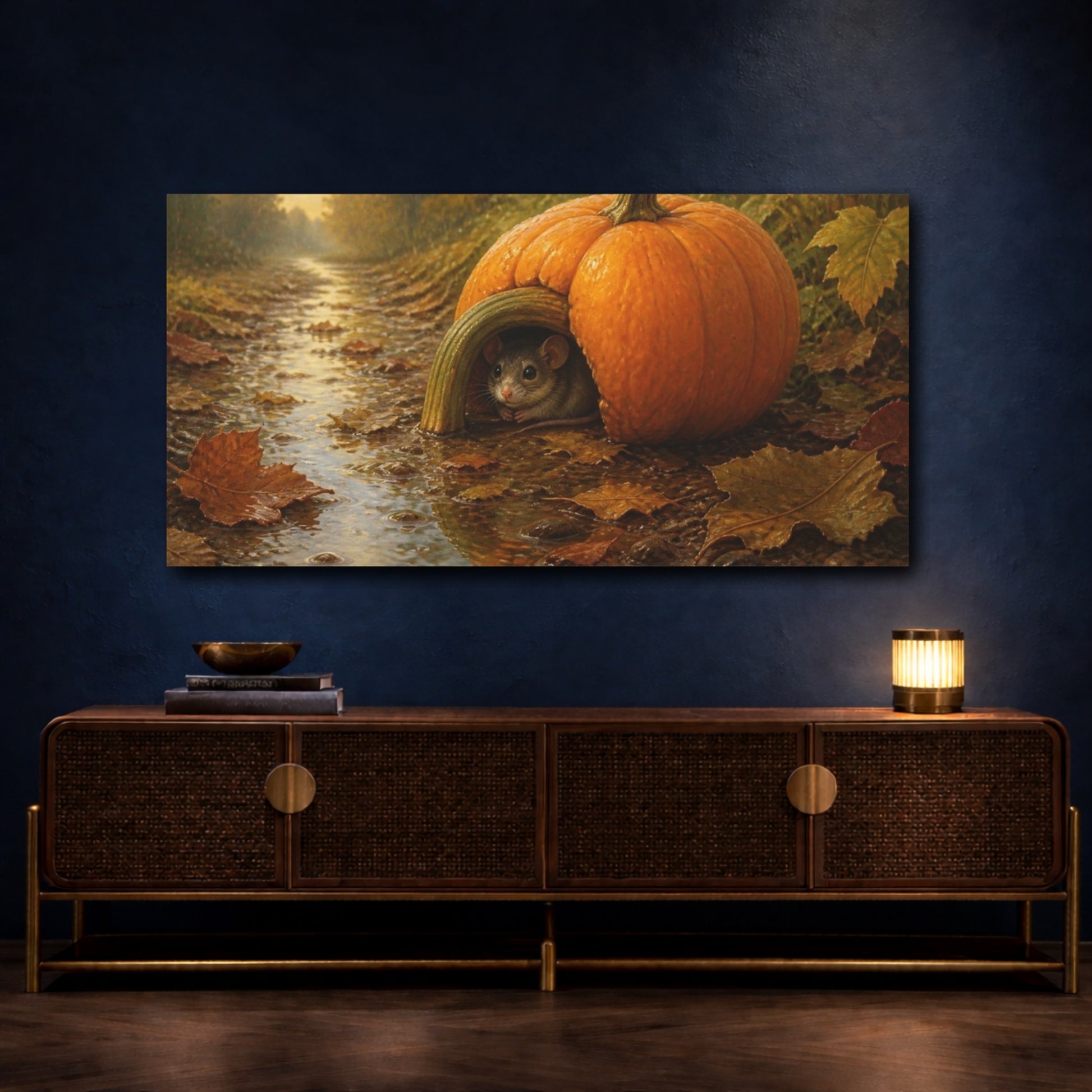 Mockup 4. Funny Pumpkin Shelter shown as canvas print