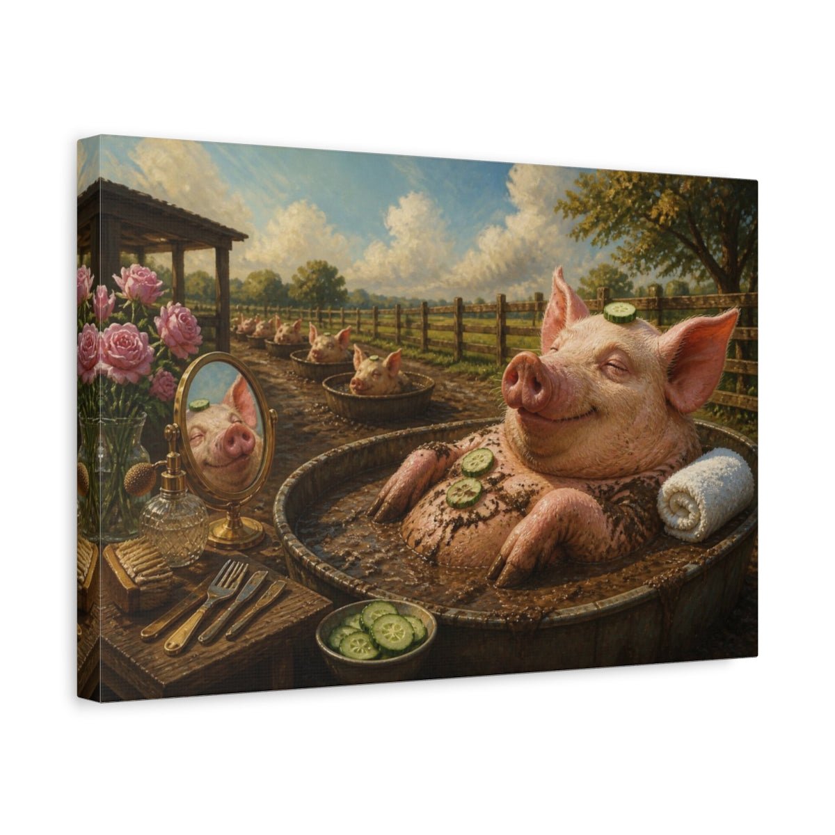 Funny Relaxed Pig Spa Canvas Print Wall Art – Living Room Decor, Above Sofa - YesArtYes