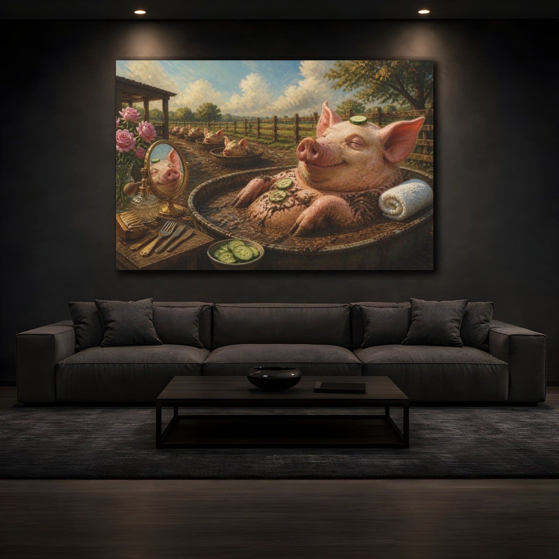 Funny Relaxed Pig Spa Canvas Print Wall Art – Living Room Decor, Above Sofa - YesArtYes