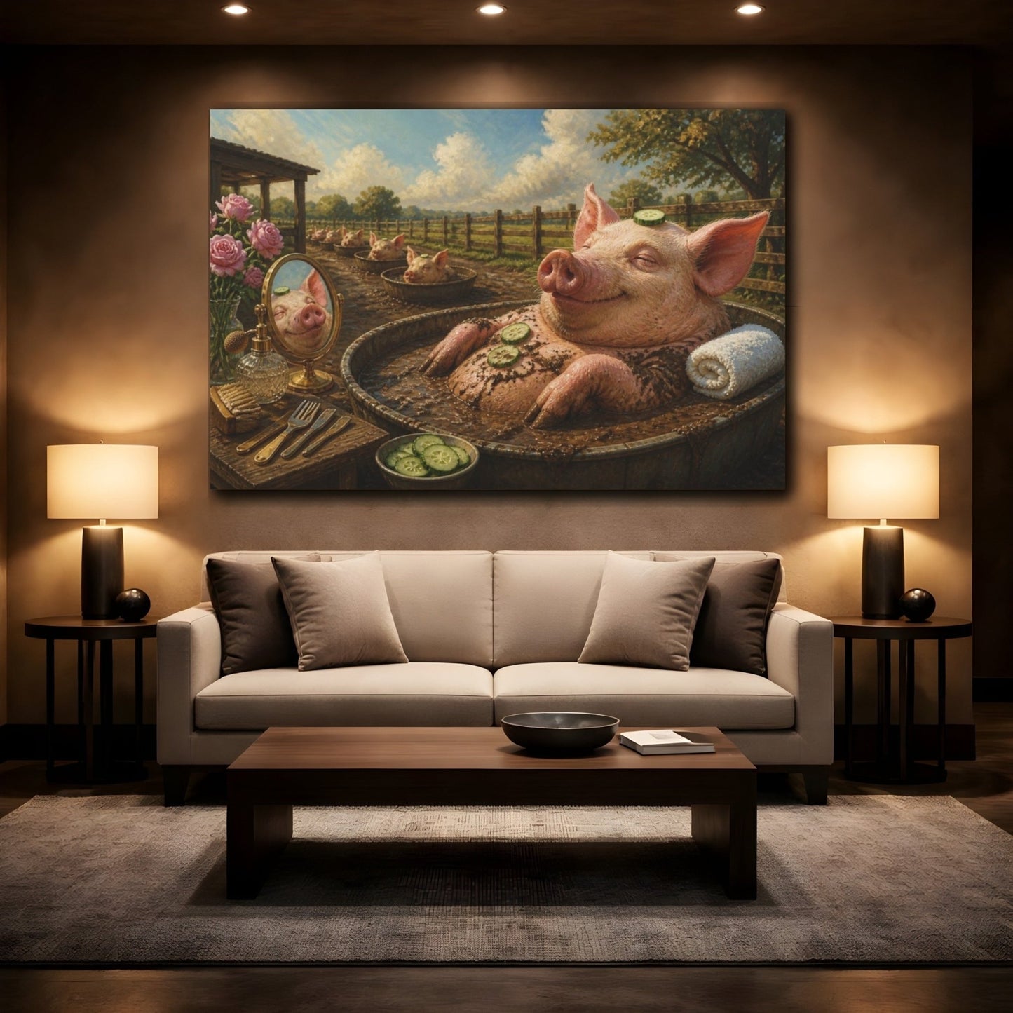 Funny Relaxed Pig Spa Canvas Print Wall Art – Living Room Decor, Above Sofa - YesArtYes