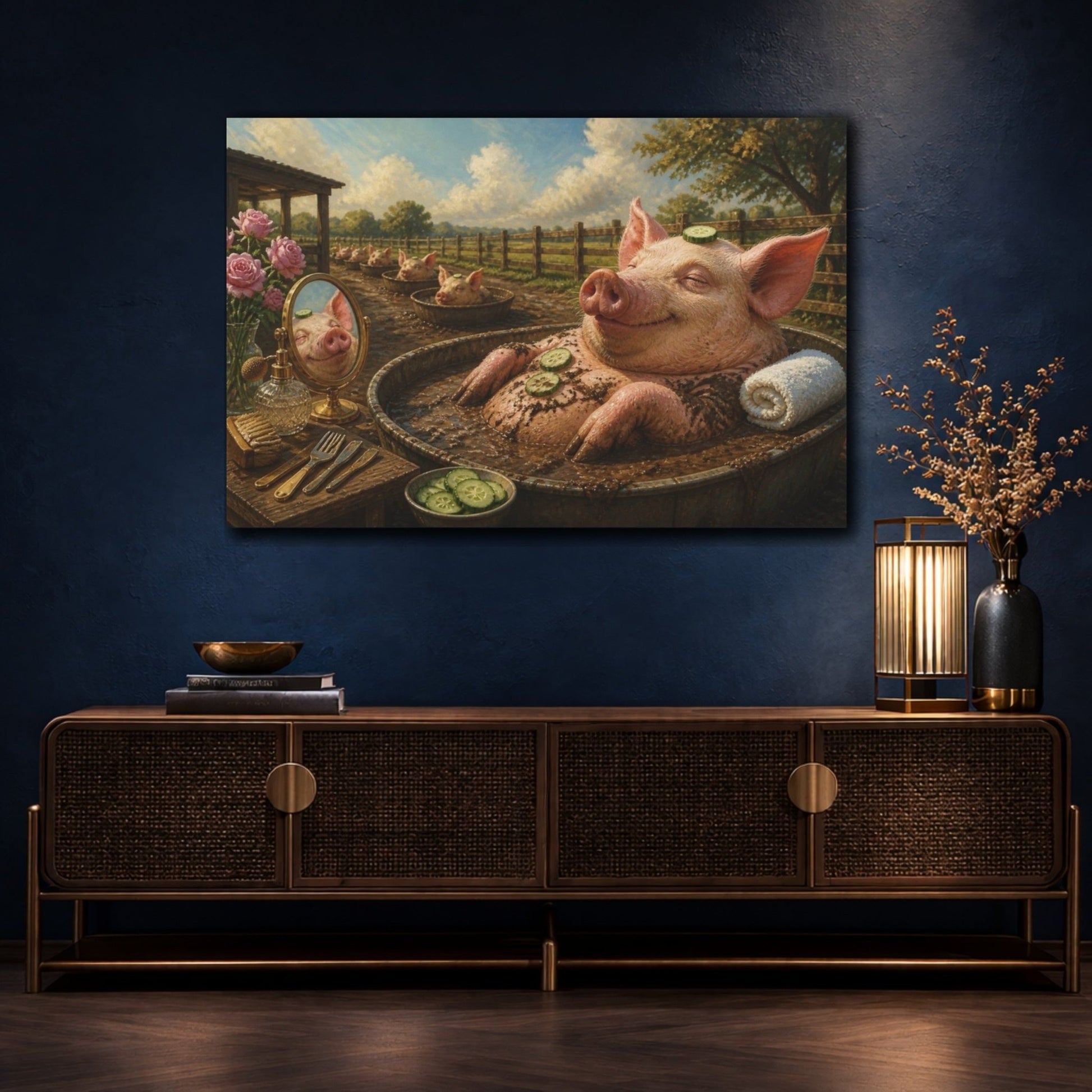 Funny Relaxed Pig Spa Canvas Print Wall Art – Living Room Decor, Above Sofa - YesArtYes