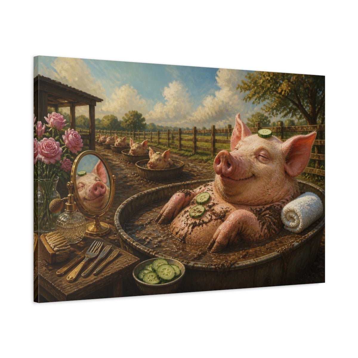 Funny Relaxed Pig Spa Canvas Print Wall Art – Living Room Decor, Above Sofa - YesArtYes