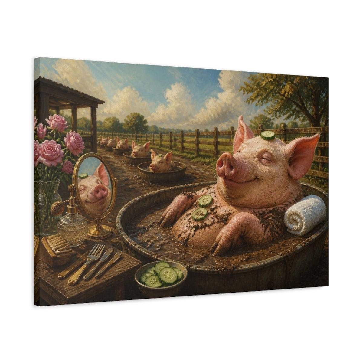 Funny Relaxed Pig Spa Canvas Print Wall Art – Living Room Decor, Above Sofa - YesArtYes
