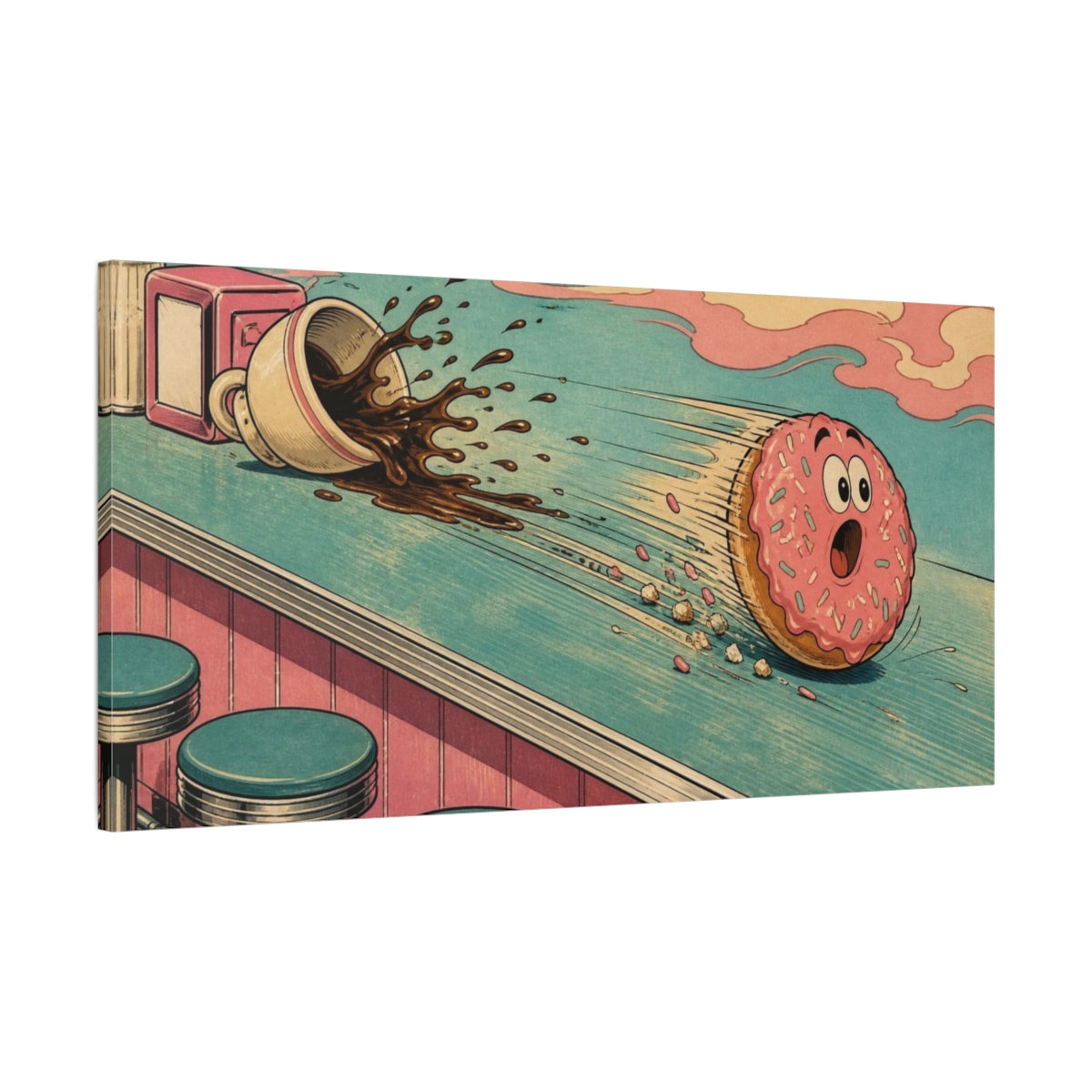Main Mockup. Funny Rolling Donut shown as canvas print