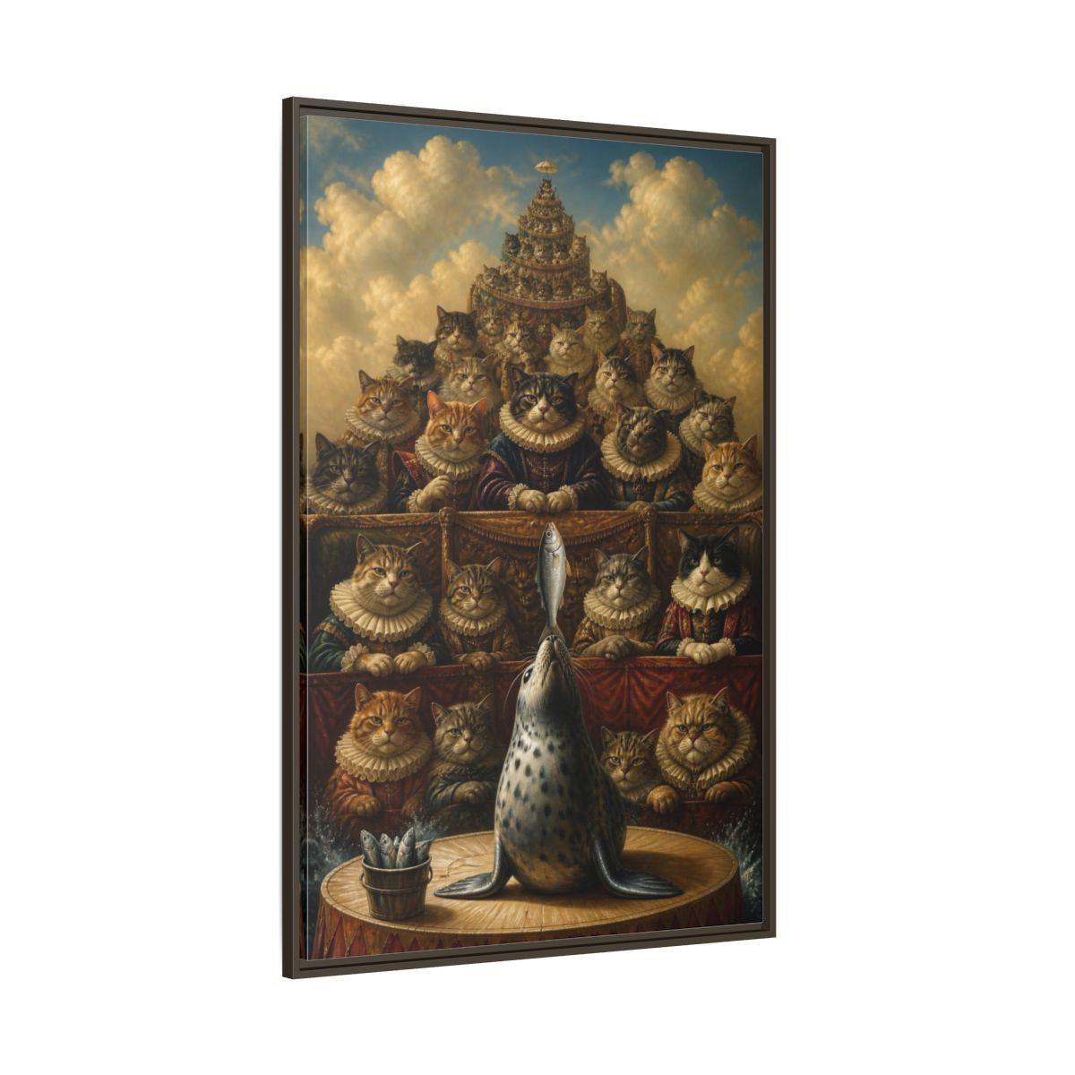 Side Mockup 8. Funny Seal Performance shown as framed canvas print