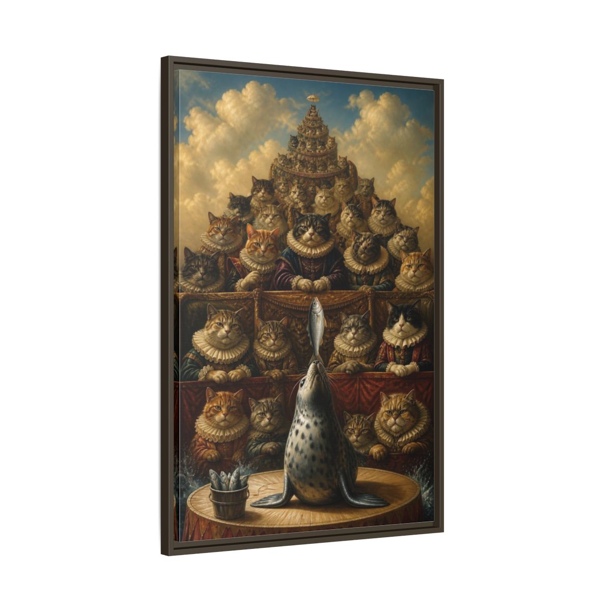 Main Mockup. Funny Seal Performance shown as framed canvas print
