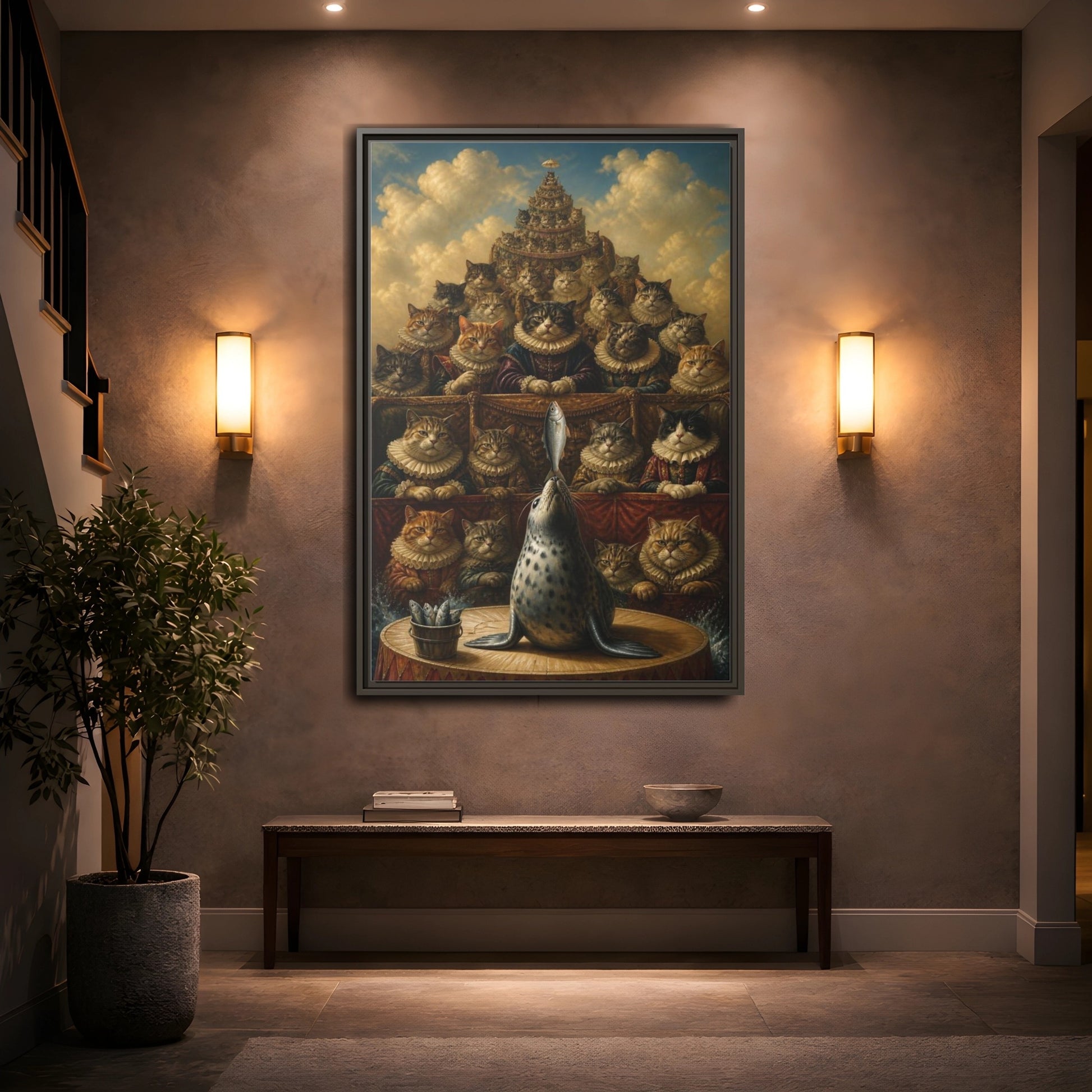 Mockup 2. Funny Seal Performance shown as framed canvas print