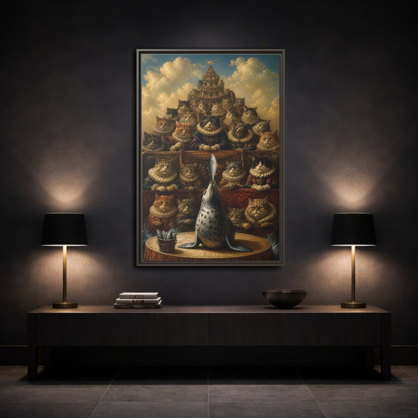 Mockup 3. Funny Seal Performance shown as framed canvas print