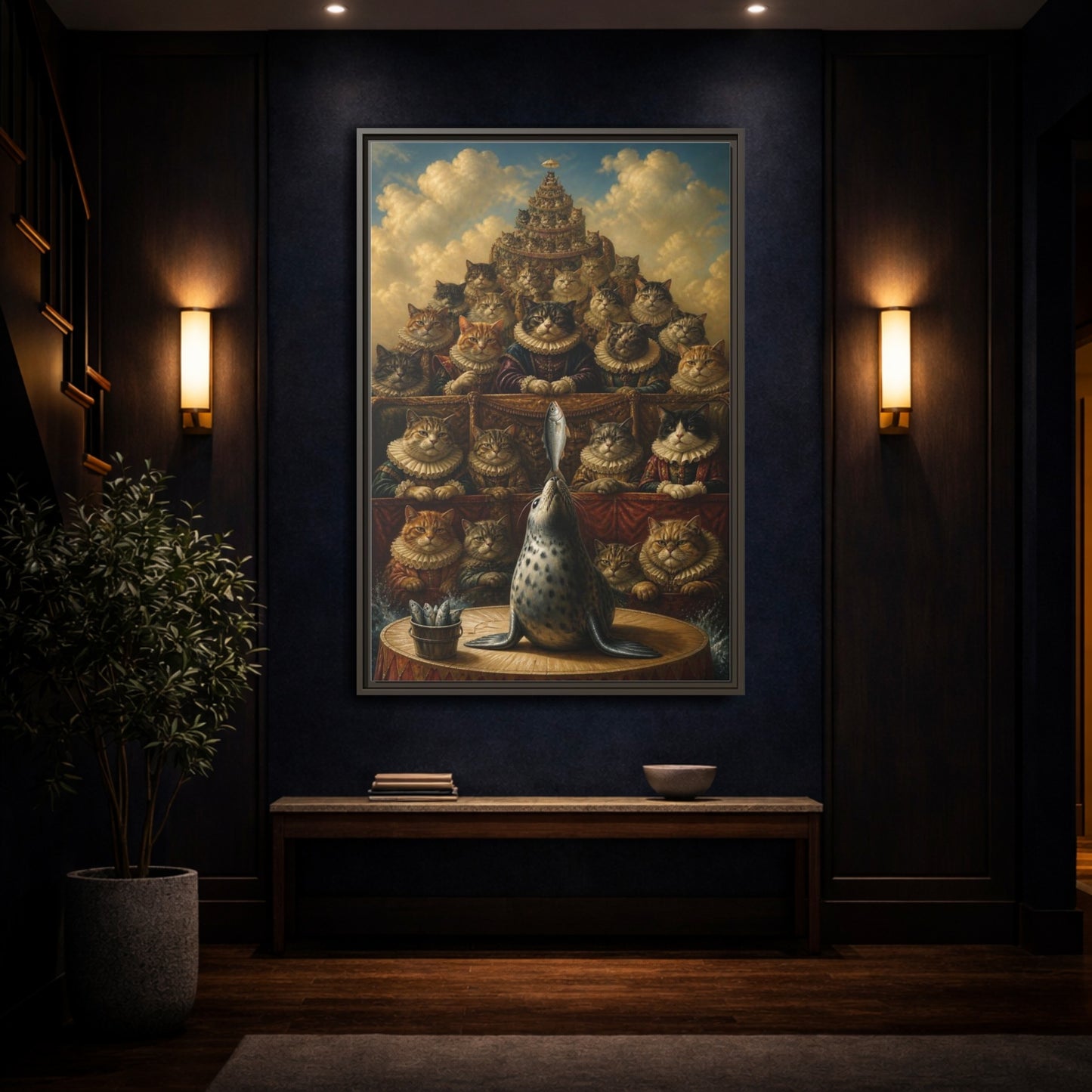 Mockup 4. Funny Seal Performance shown as framed canvas print