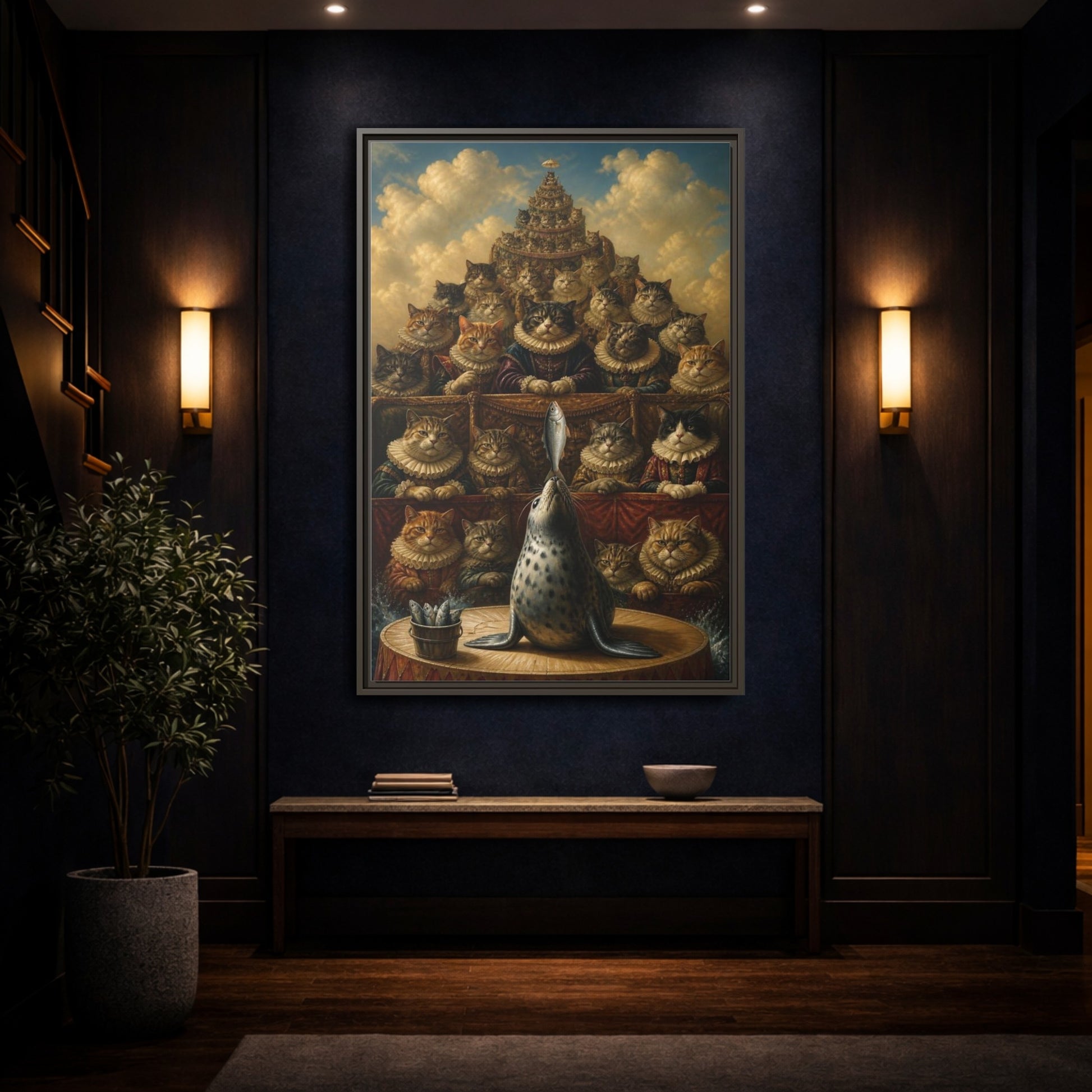 Mockup 4. Funny Seal Performance shown as framed canvas print
