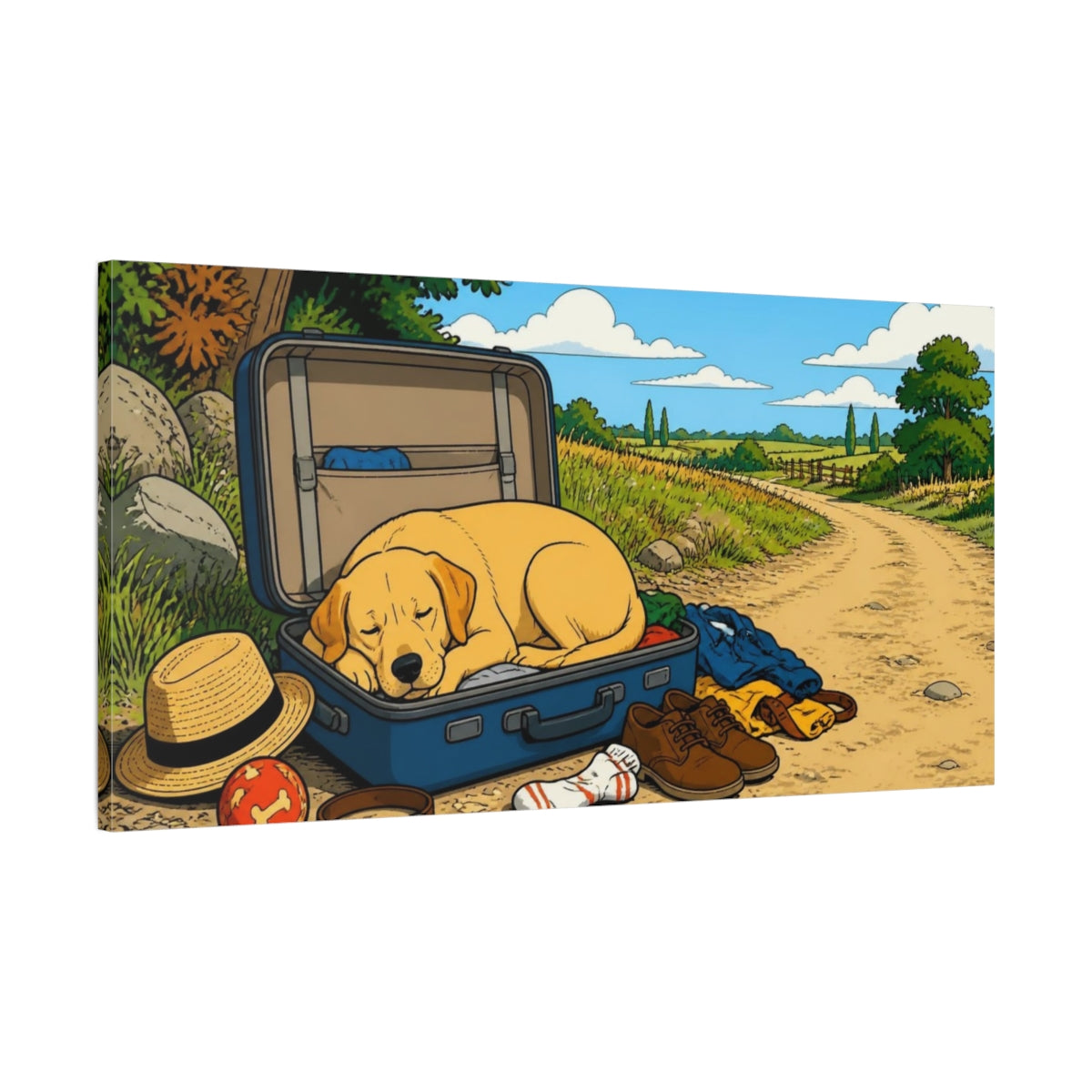 Main Mockup. Funny Sleeping Labrador shown as canvas print