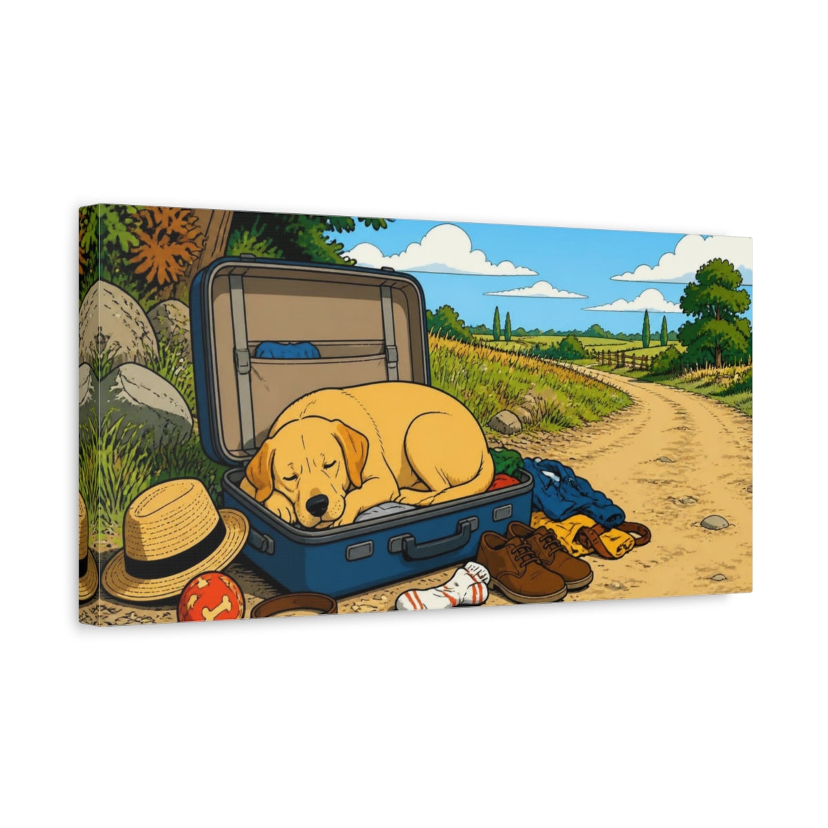 Side Mockup 3. Funny Sleeping Labrador shown as canvas print