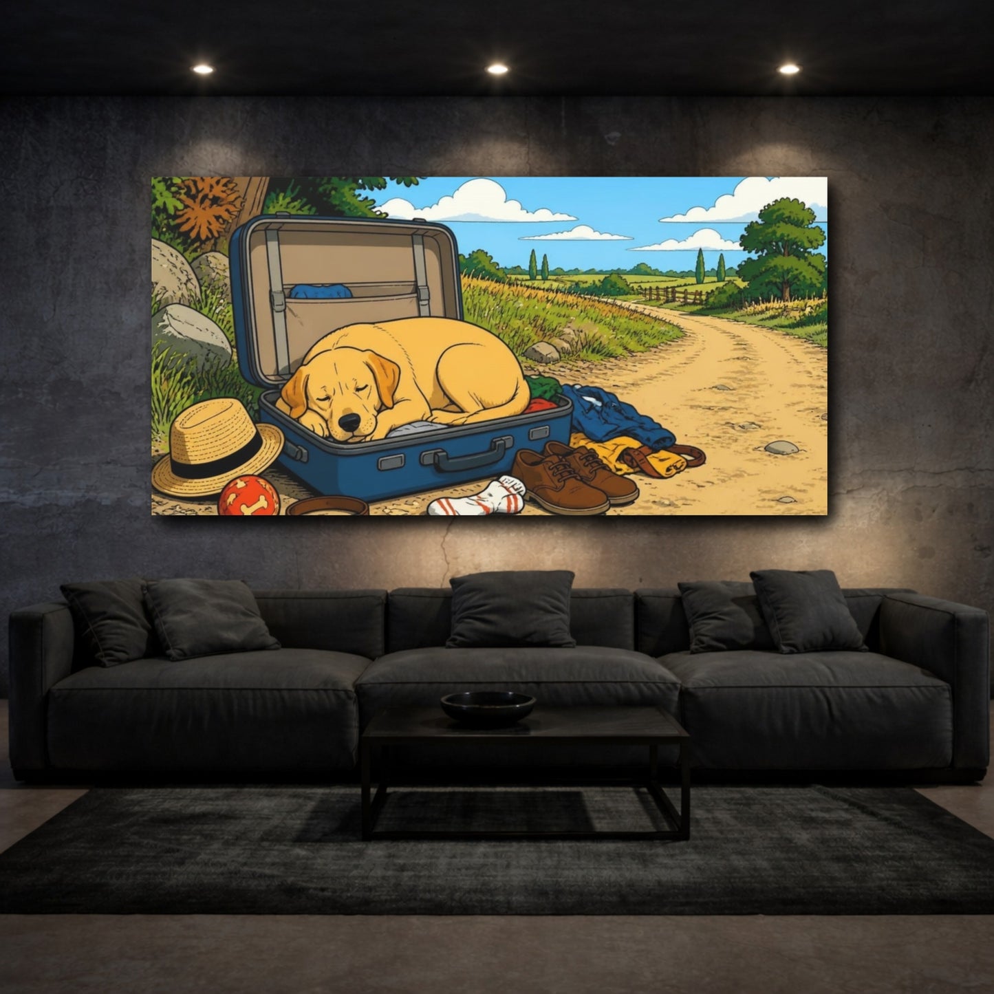 Mockup 3. Funny Sleeping Labrador shown as canvas print