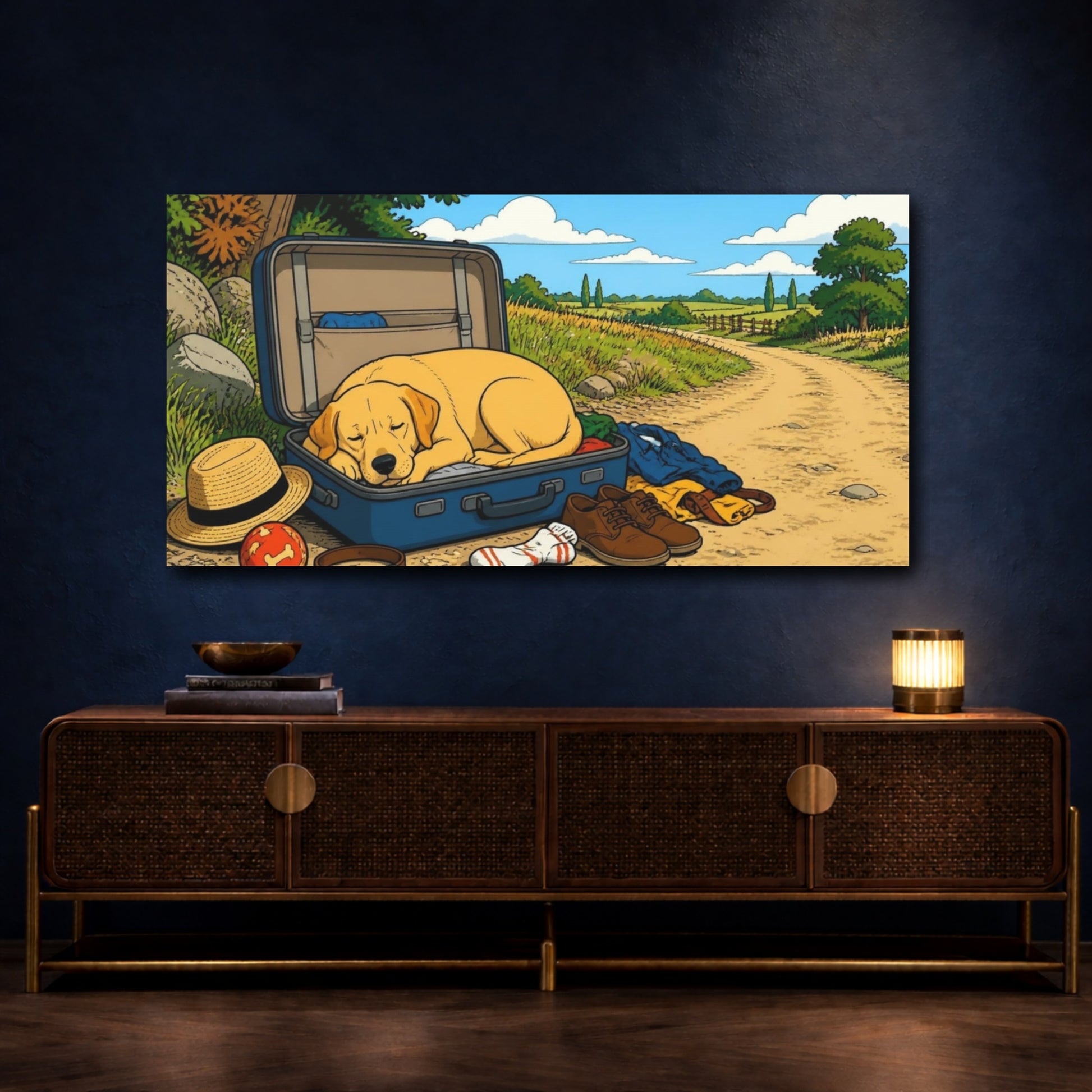 Mockup 4. Funny Sleeping Labrador shown as canvas print