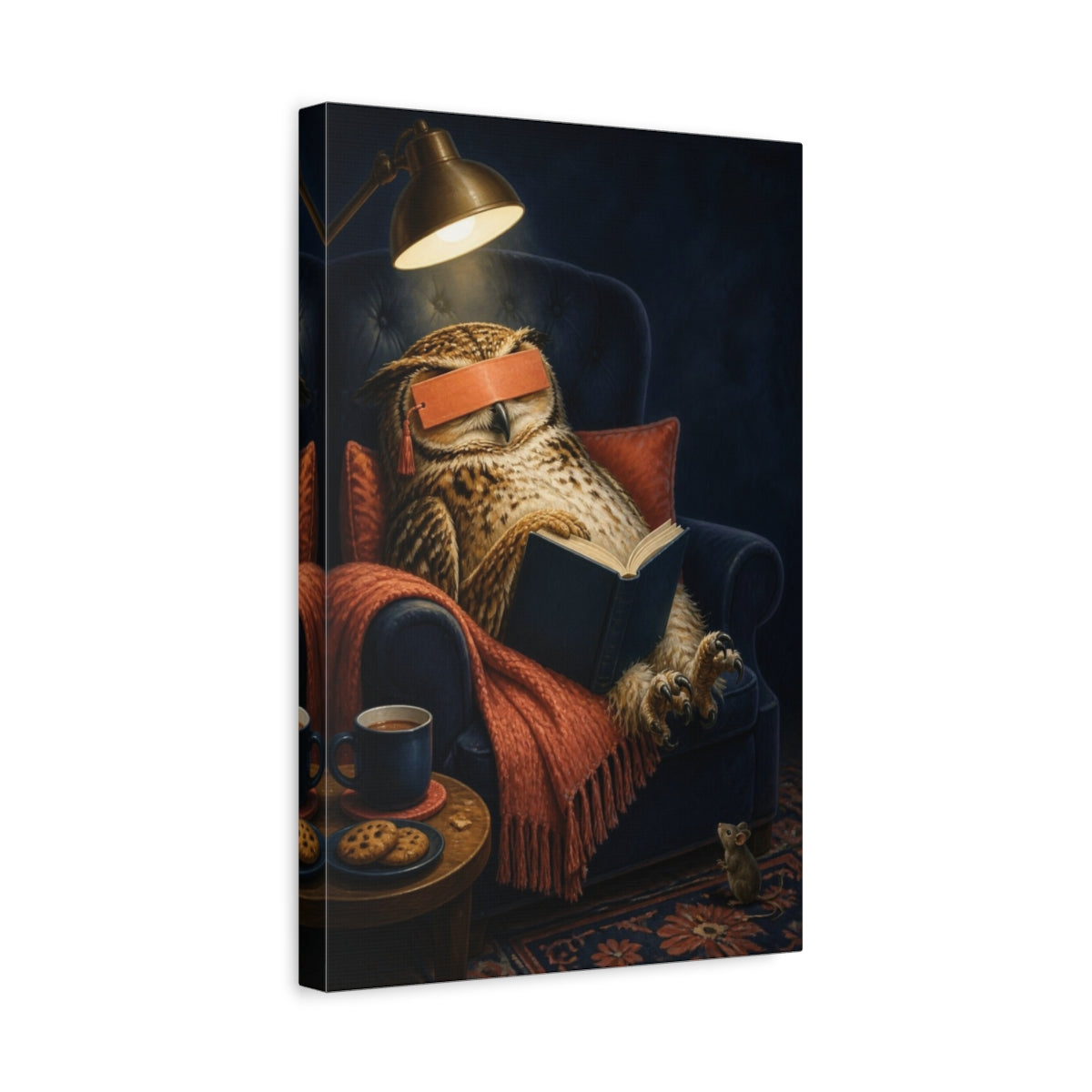 Side Mockup 4. Funny Sleeping Owl shown as canvas print