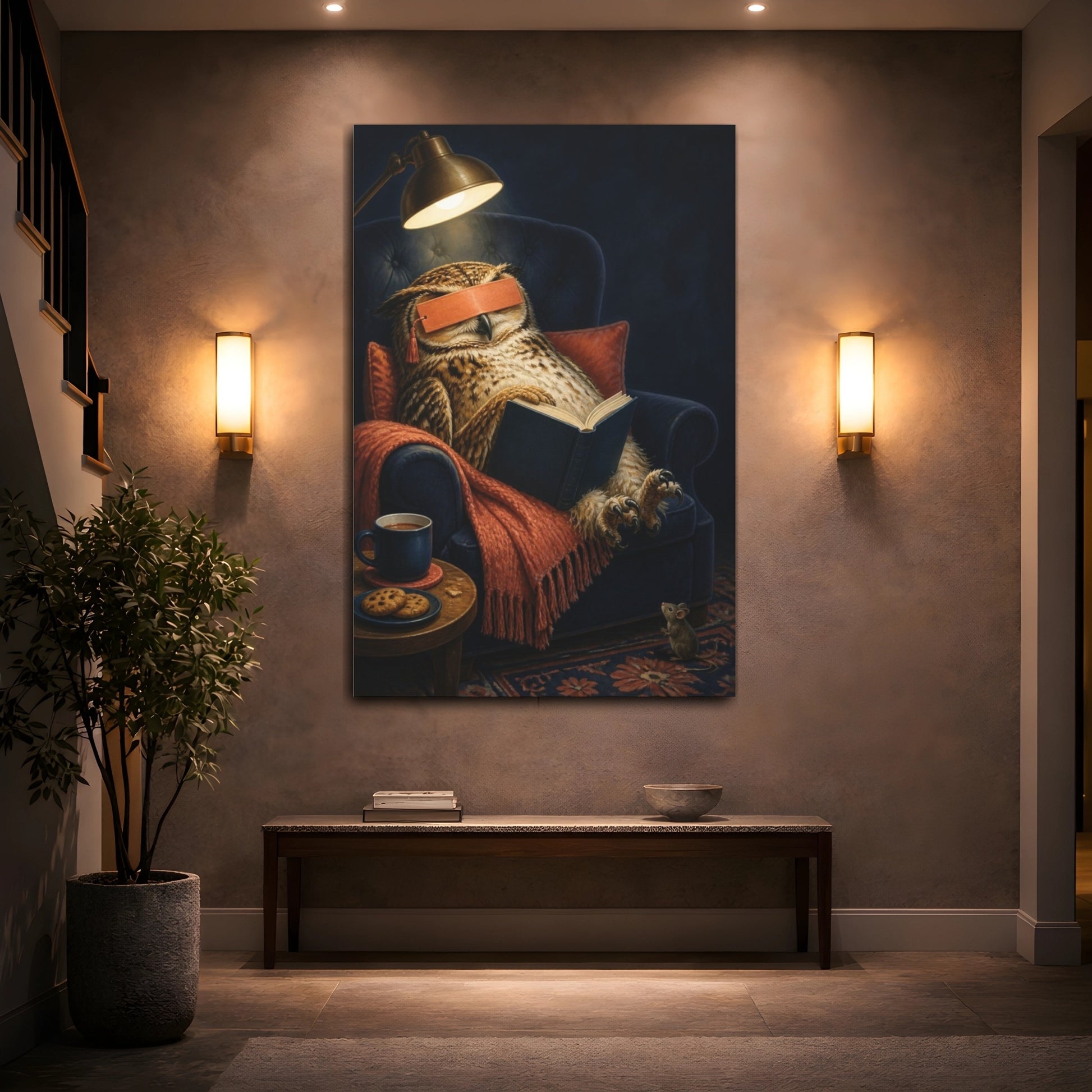 Mockup 2. Funny Sleeping Owl shown as canvas print