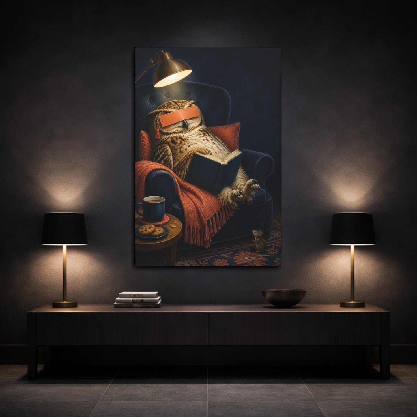 Mockup 3. Funny Sleeping Owl shown as canvas print
