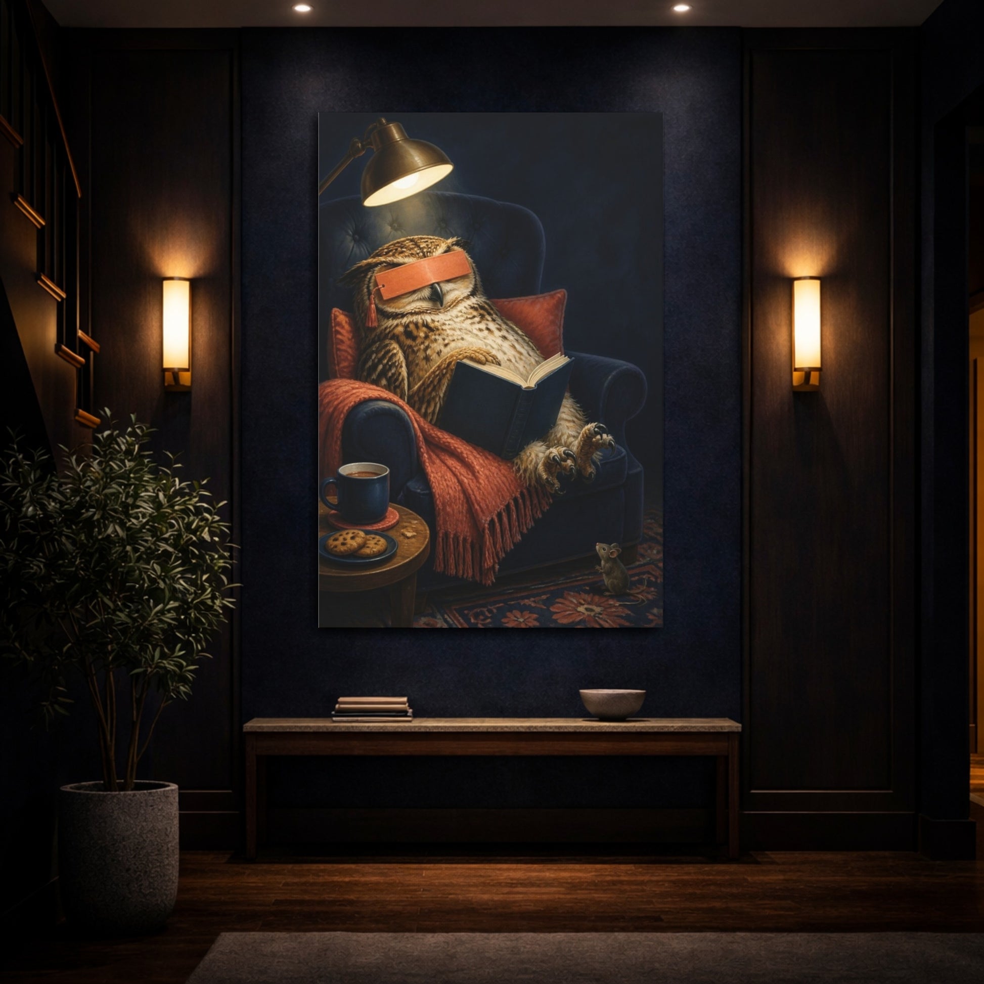 Mockup 4. Funny Sleeping Owl shown as canvas print
