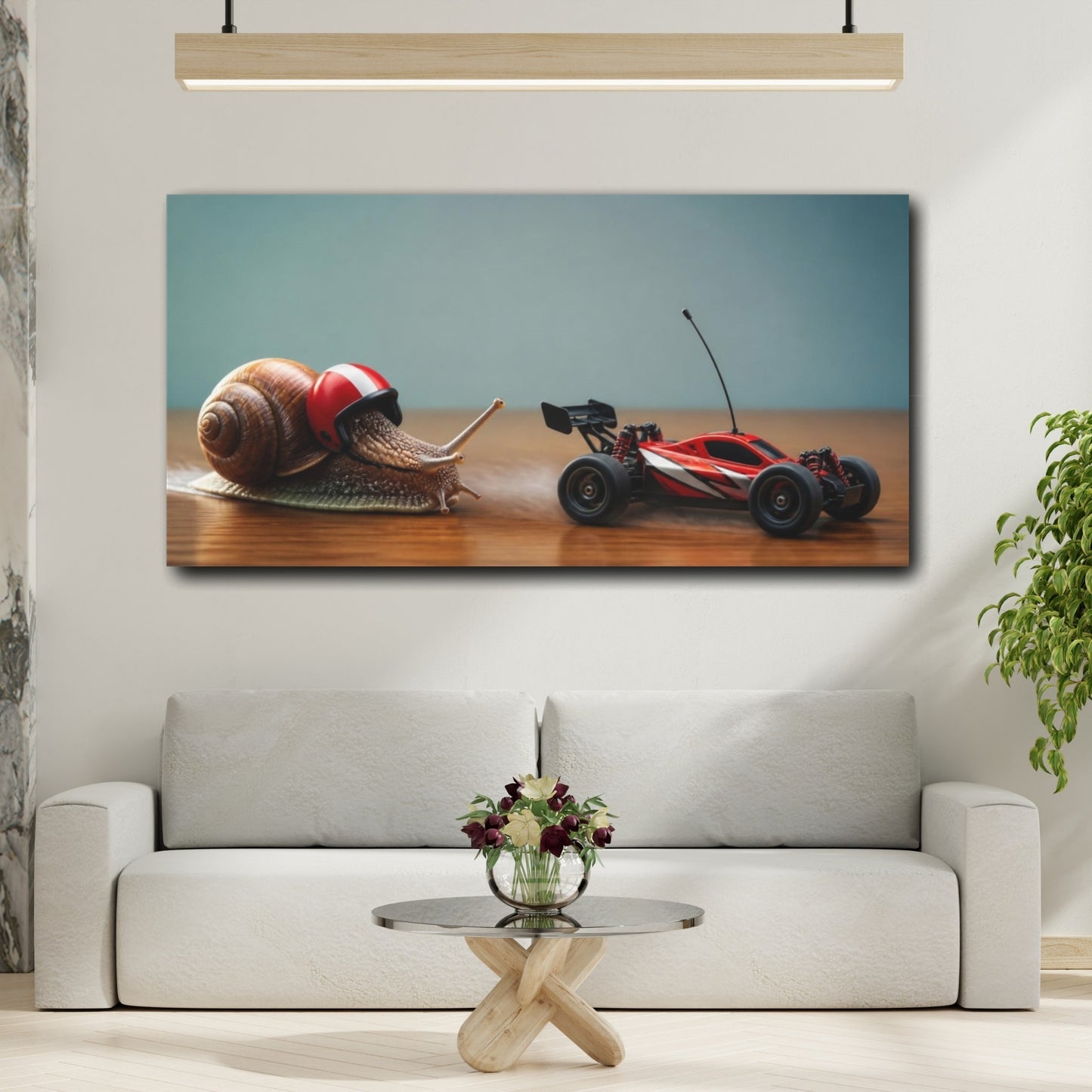 Mockup 2. Funny Snail Race shown as canvas print
