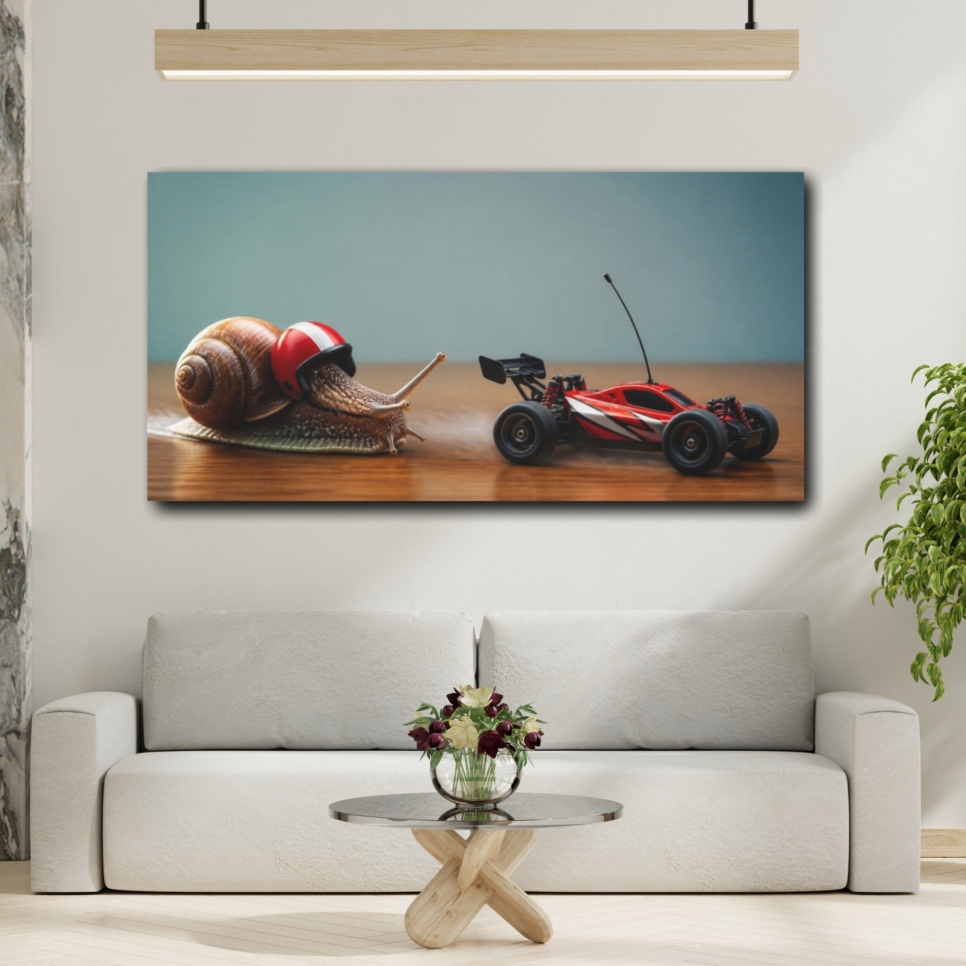Mockup 2. Funny Snail Race shown as canvas print