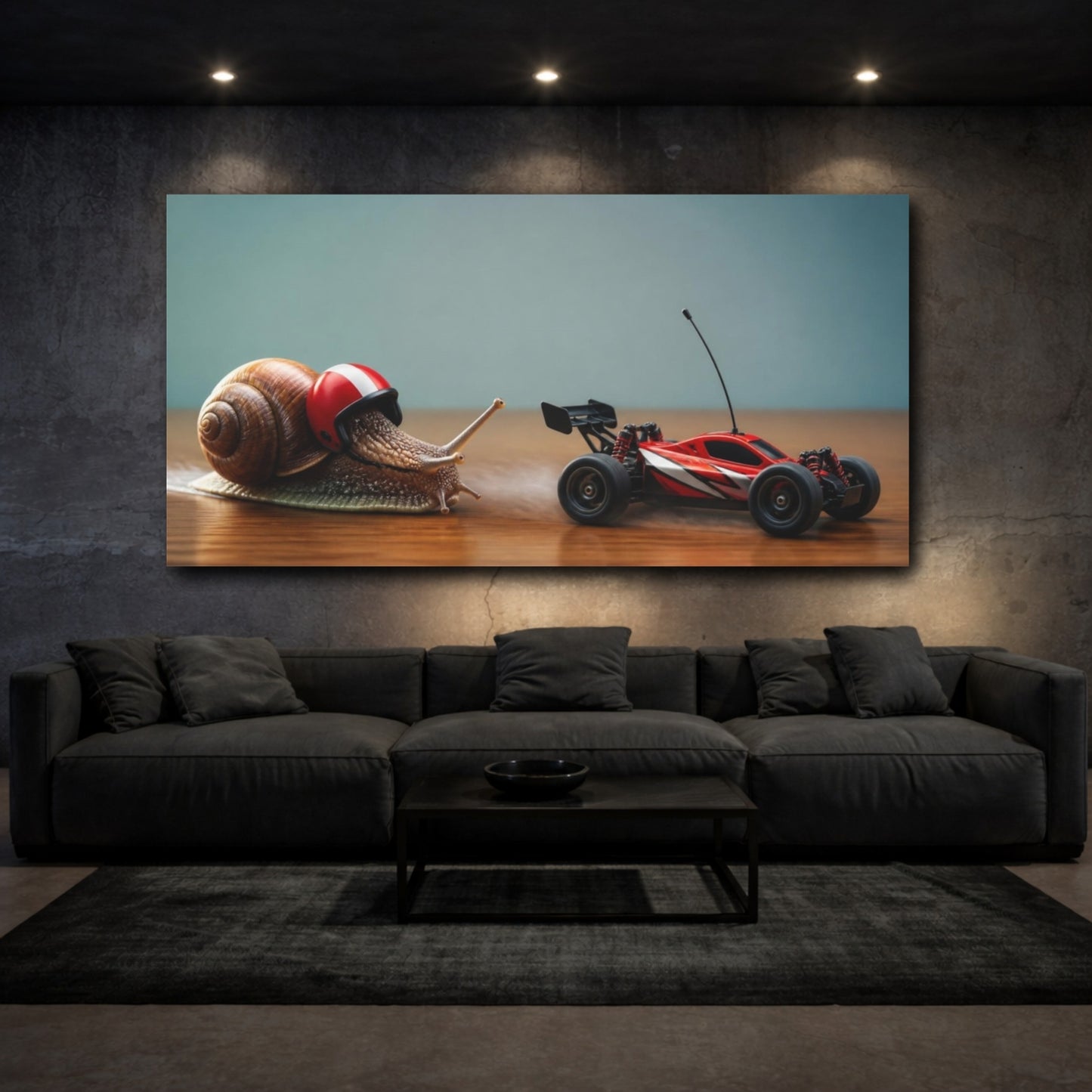 Mockup 3. Funny Snail Race shown as canvas print