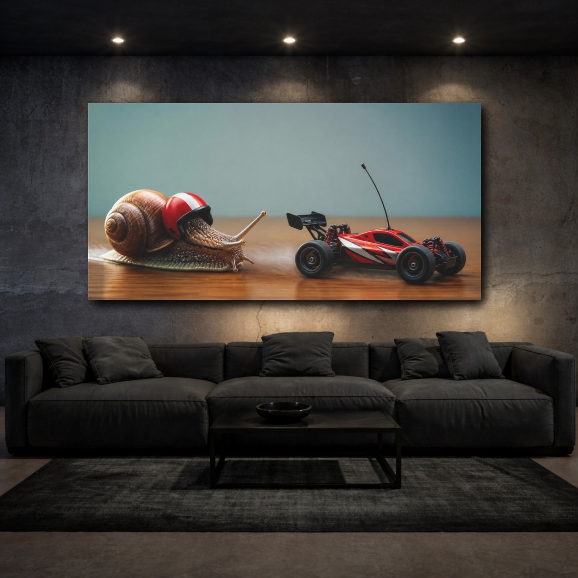 Mockup 3. Funny Snail Race shown as canvas print