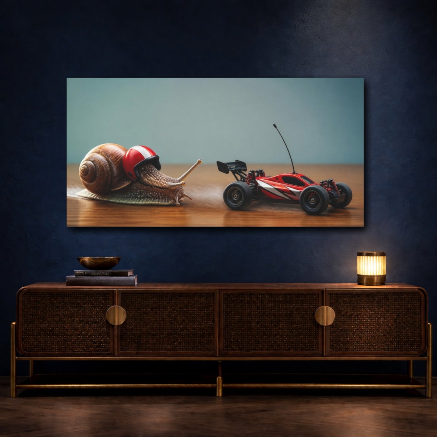 Mockup 4. Funny Snail Race shown as canvas print