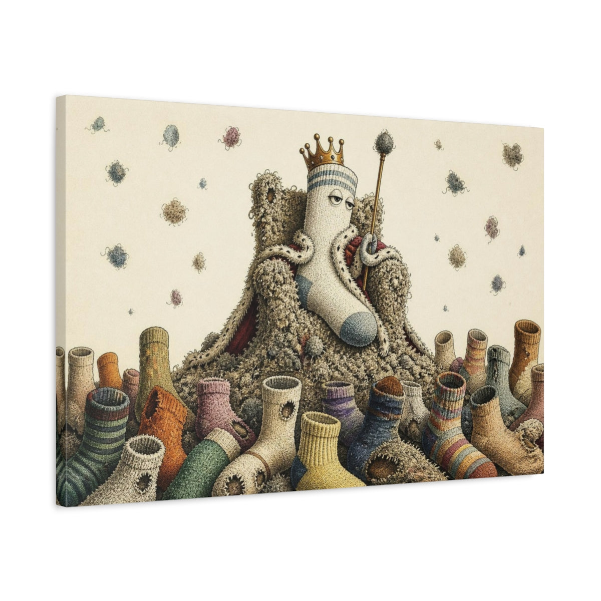 Side Mockup 2. Funny Sock King shown as canvas print