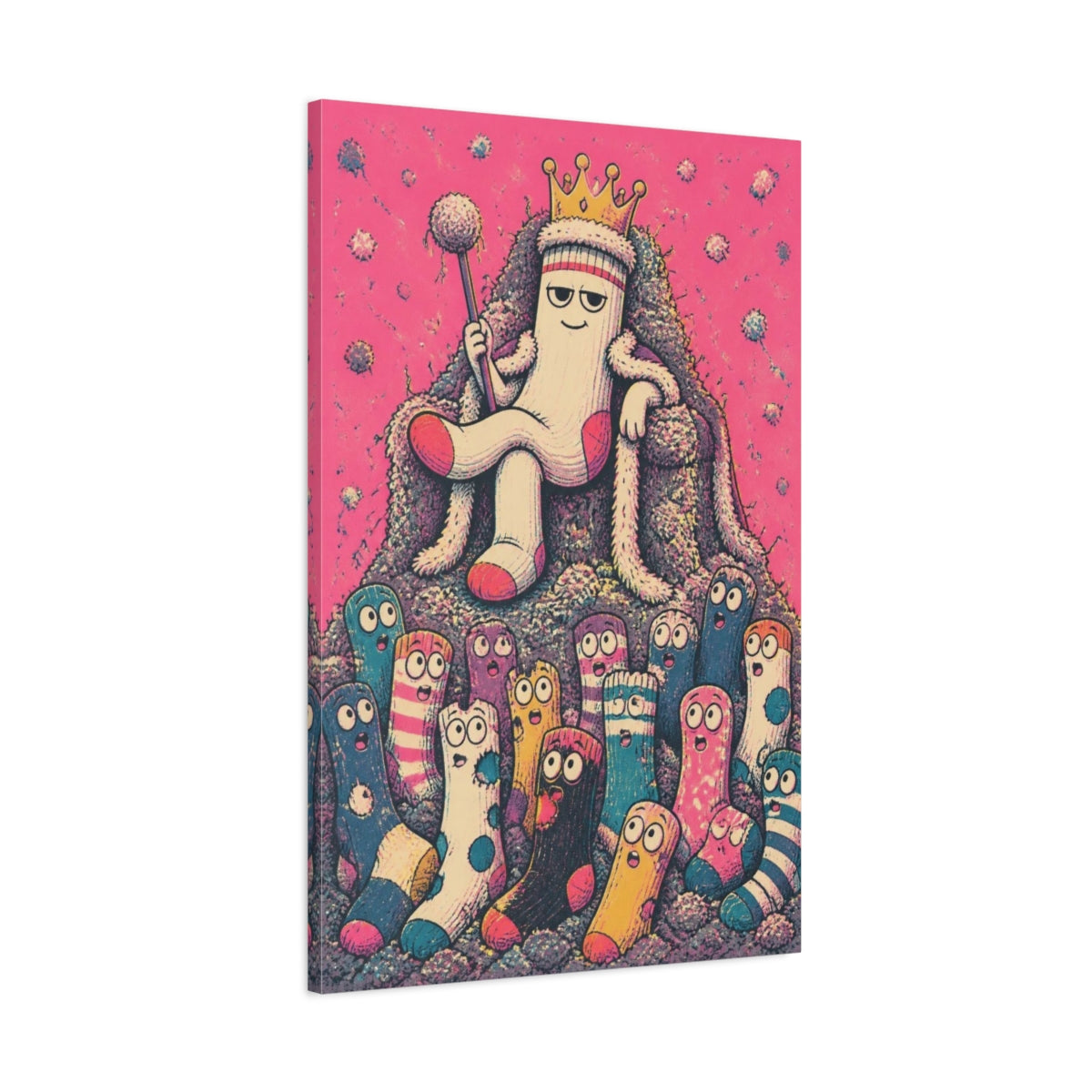 Main Mockup. Funny Sock King On Throne shown as canvas print