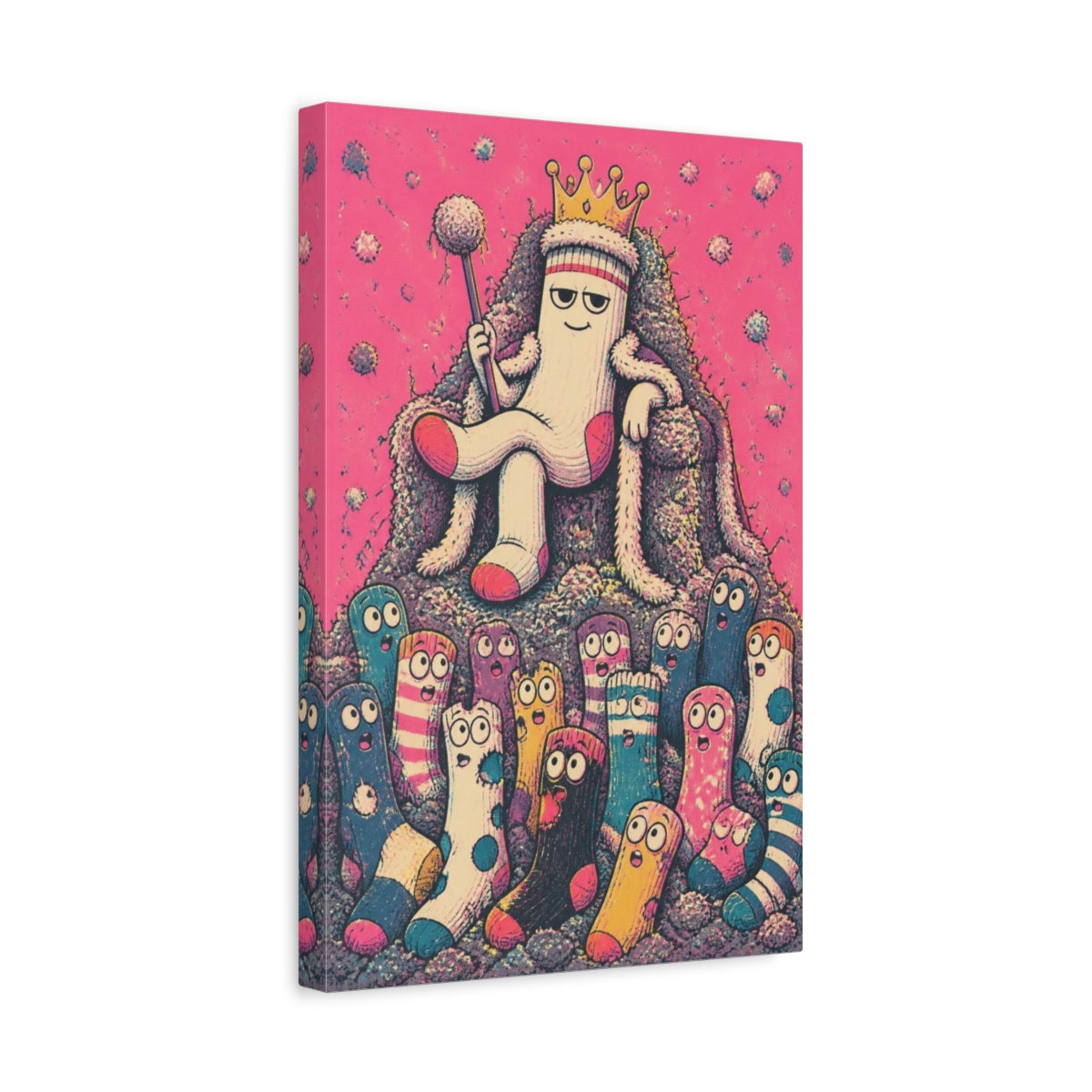 Side Mockup 4. Funny Sock King On Throne shown as canvas print