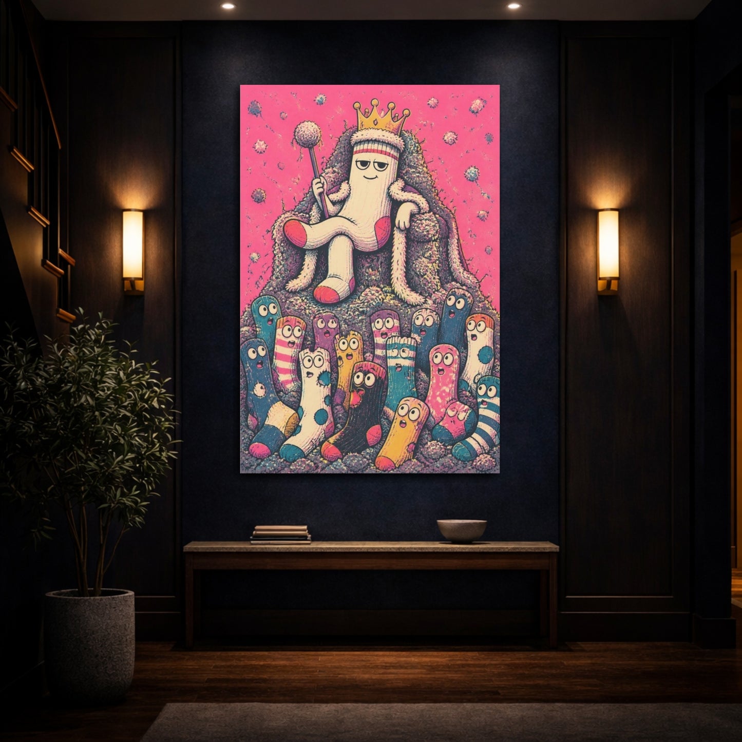 Mockup 4. Funny Sock King On Throne shown as canvas print