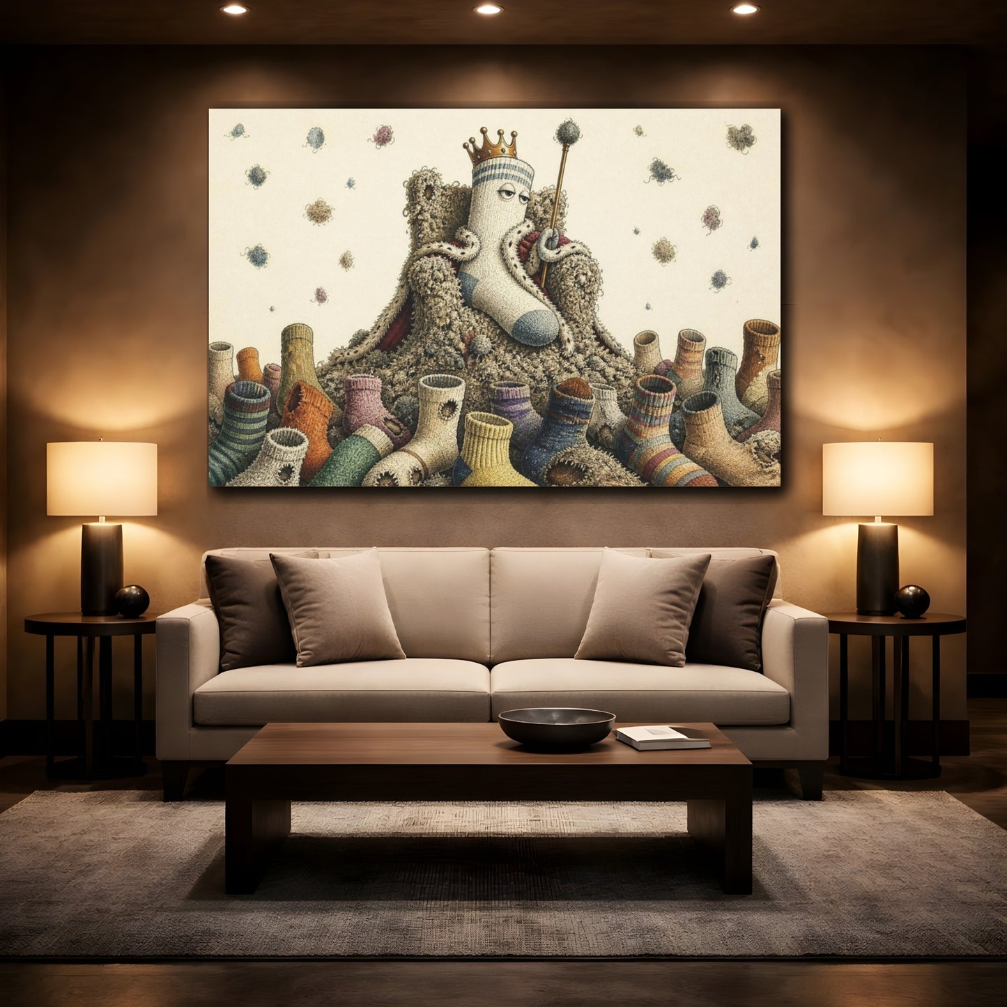 Mockup 2. Funny Sock King shown as canvas print