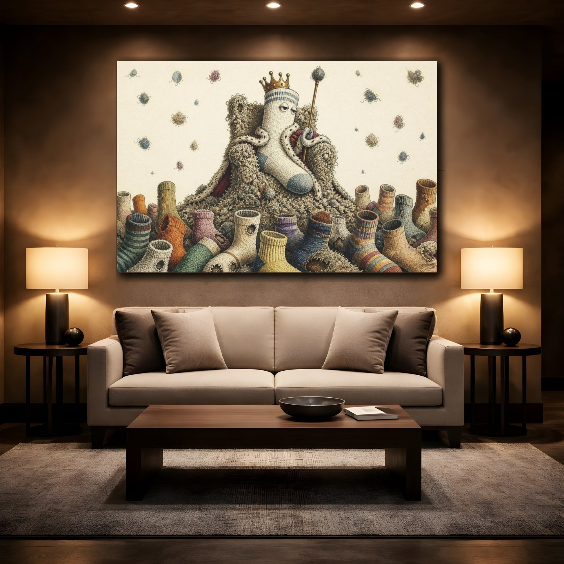 Mockup 2. Funny Sock King shown as canvas print