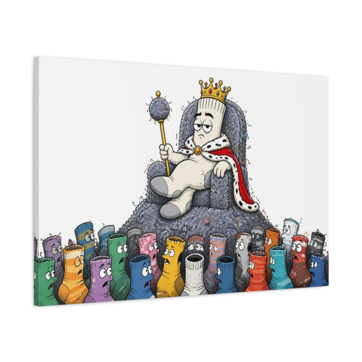 Main Mockup. Funny Sock King Throne shown as canvas print