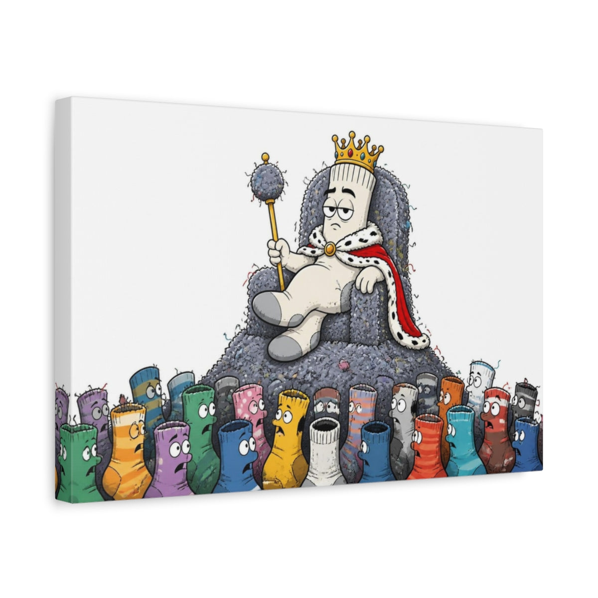 Side Mockup 4. Funny Sock King Throne shown as canvas print