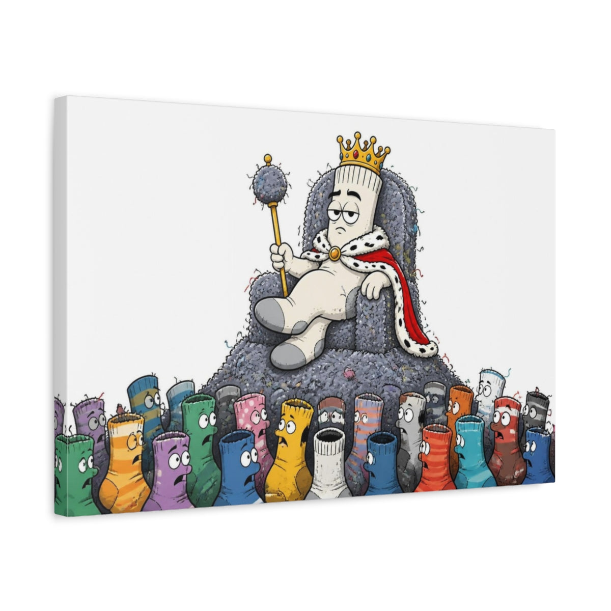 Side Mockup 3. Funny Sock King Throne shown as canvas print