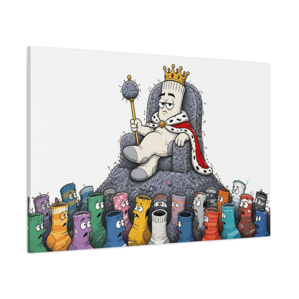Side Mockup 1. Funny Sock King Throne shown as canvas print