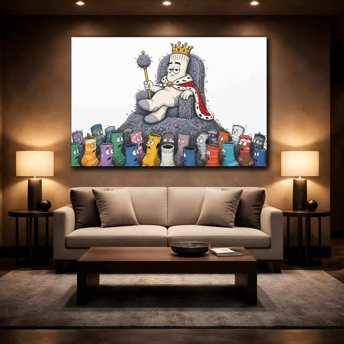 Mockup 2. Funny Sock King Throne shown as canvas print