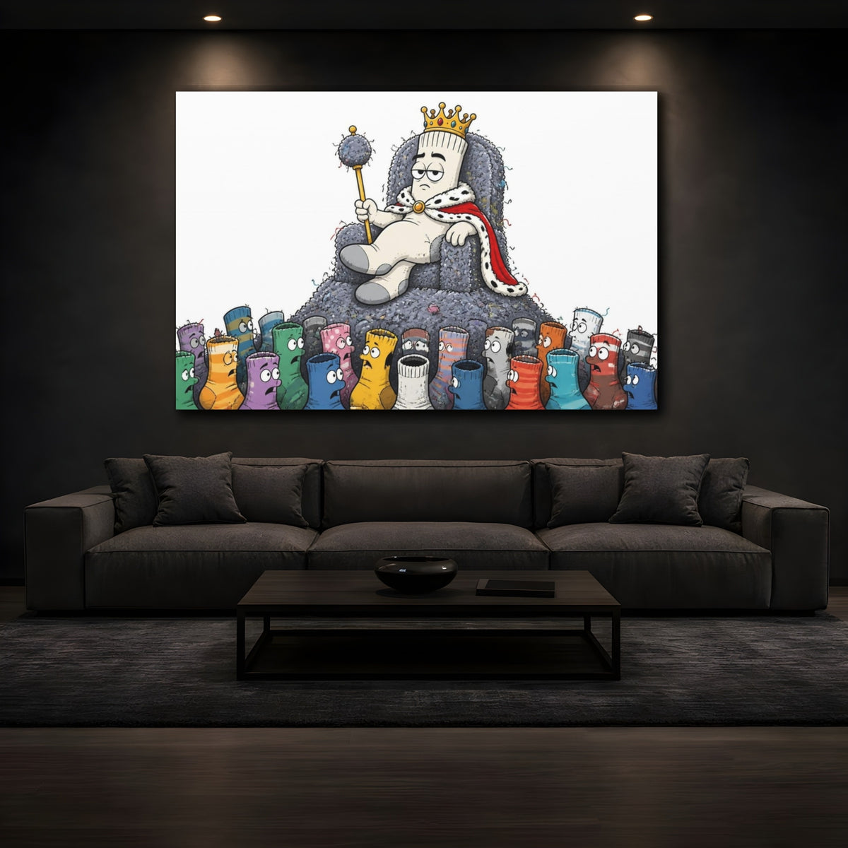 Mockup 3. Funny Sock King Throne shown as canvas print