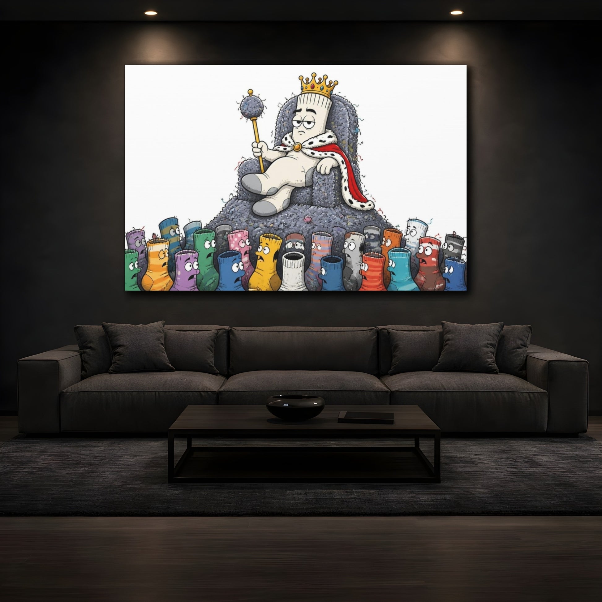 Mockup 3. Funny Sock King Throne shown as canvas print
