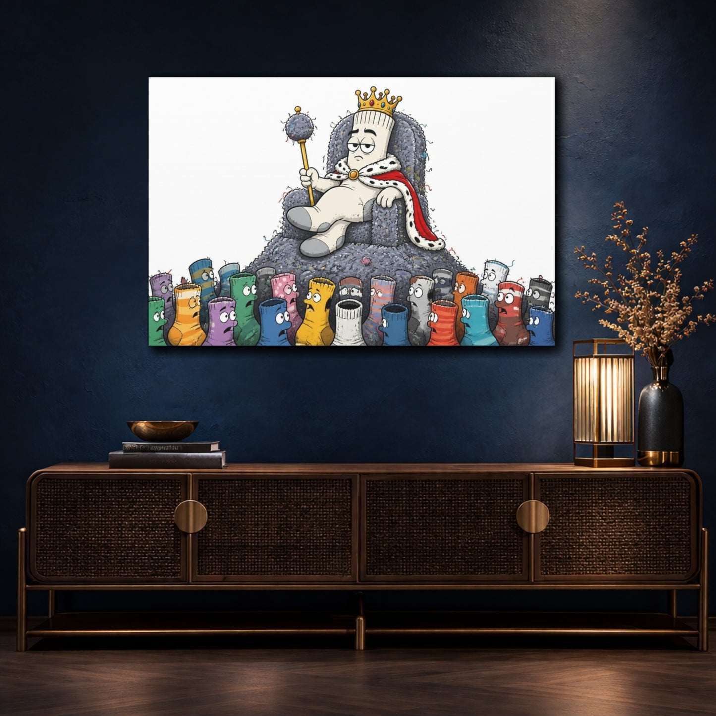 Mockup 4. Funny Sock King Throne shown as canvas print
